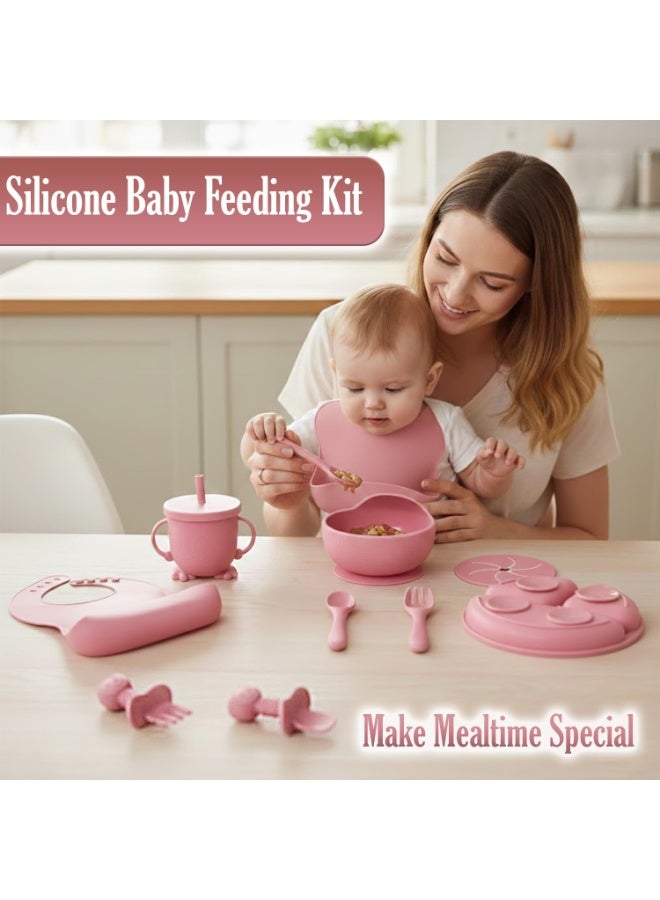 أل أيه بريشوس مجموعة سيليكون لإطعام الأطفال | مستلزمات الفطام الذاتي للأطفال تتضمن أوعية شفط وأطباق مقسمة، ومريلة قابلة للتعديل، وأدوات طعام للأطفال (ملاعق وشوك)، وكوب | أساسيات تغذية الأطفال - Image 2